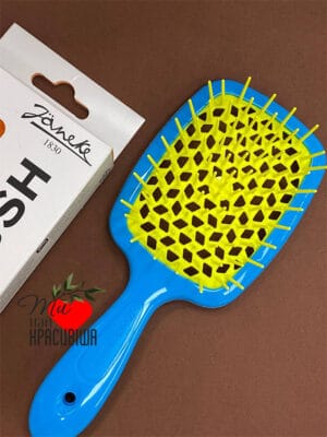 Щітка-грібінець для волосся «блакитна з жовтим» Janeke Superbrush The Original, Italy
