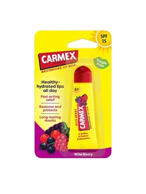 Бальзам для губ у тюбику зі смаком лісових ягід Carmex Moisturizing Lip Balm Wild Berry SPF 15, 10 г