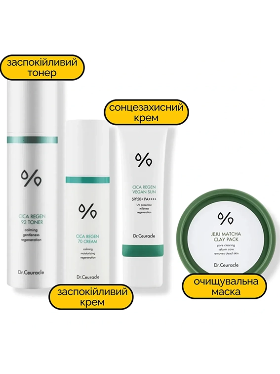 Набір для комплексного догляду за шкірою обличчя Dr.Ceuracle Green Essential Set, 4 в 1 - Зображення 3